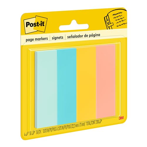 Post It Post-it Page Markers, Assorted Colors, 1 in x 3 in, 50 Sheets/Pad, 4 Pads/Pack (671-4AF) - Image 3