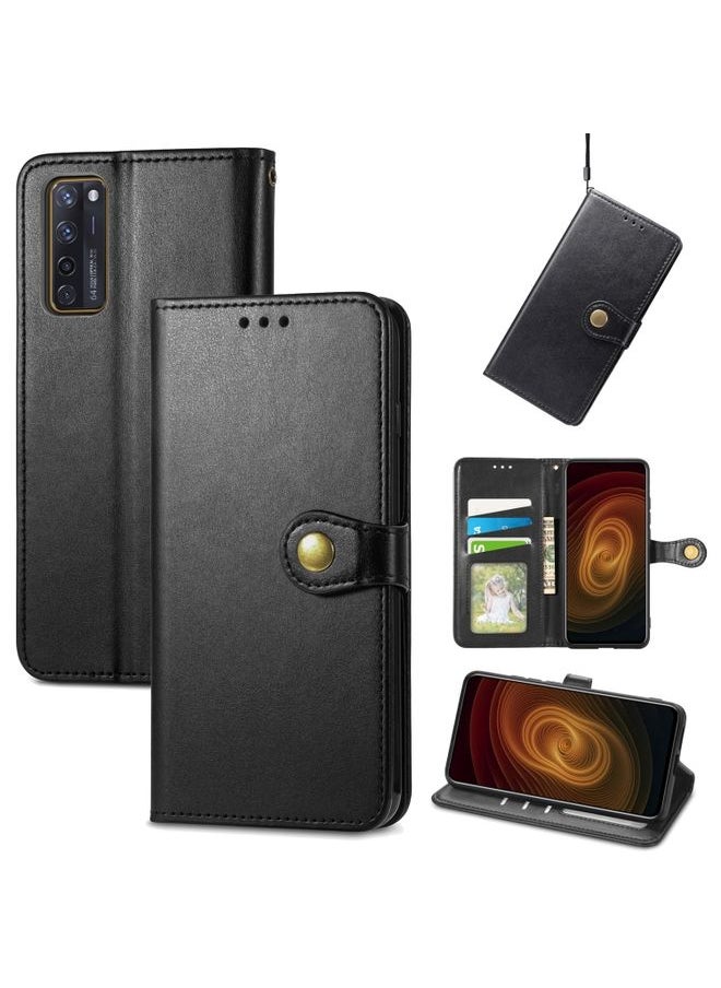 HuHa Case Cover For ZTE Axon 20 5G Solid Color Leather Buckle Phone Case with Lanyard & Photo Frame & Card Slot & Wallet & Stand Function(Black) 