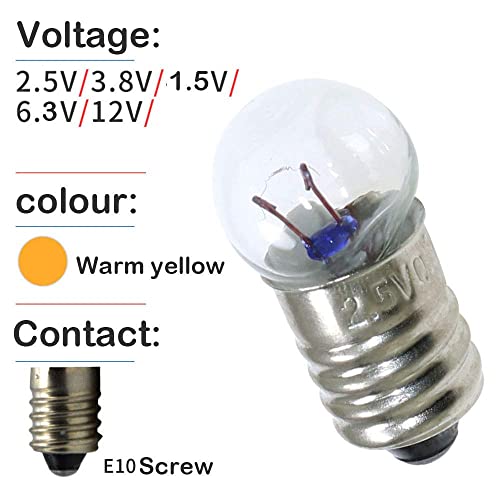 MEETOOT Set of 10 Screw Mini Bulbs 2.5V and 5 E10 Mini Bulb Holders - Black Plastic Pure Brass Lamp Bases for Student Experiment Lighting DIY Accessories - Screw Type Socket - Image 2