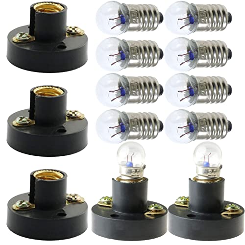MEETOOT Set of 10 Screw Mini Bulbs 2.5V and 5 E10 Mini Bulb Holders - Black Plastic Pure Brass Lamp Bases for Student Experiment Lighting DIY Accessories - Screw Type Socket - Image 1