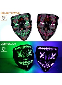 Generic Halloween Purge Mask LED Mask LED Scary Mask [2PACK] (Green Purple), Green Purple, L 