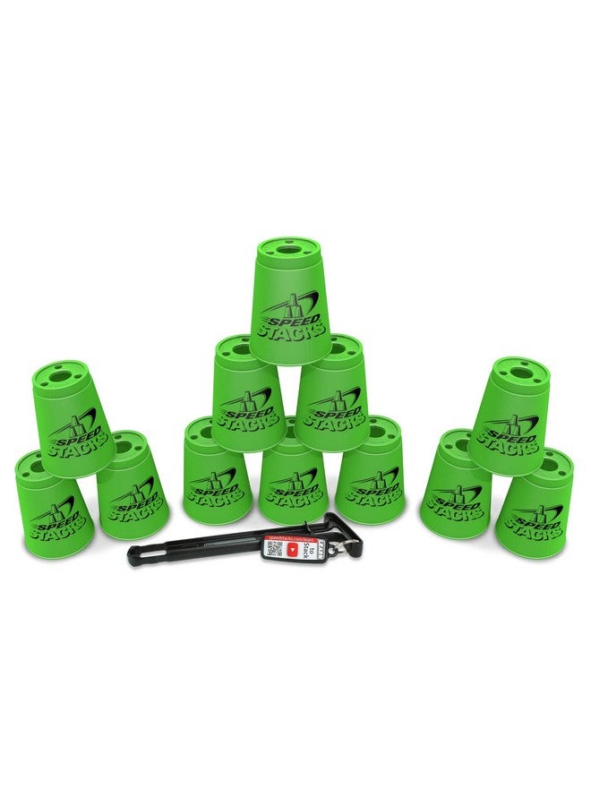 سبيد ستاكس مجموعة التكديس الرياضية الرسمية، باللون الأخضر - 12 كوبًا وساق تثبيت | مواد عالية الجودة، احتكاك منخفض | معتمدة من WSSA - Image 1