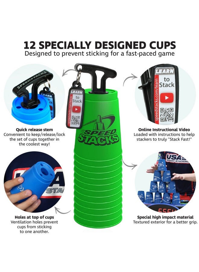 سبيد ستاكس مجموعة التكديس الرياضية الرسمية، باللون الأخضر - 12 كوبًا وساق تثبيت | مواد عالية الجودة، احتكاك منخفض | معتمدة من WSSA - Image 4