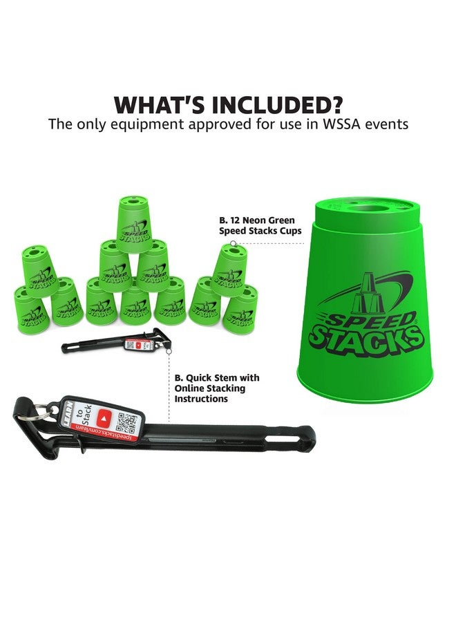 سبيد ستاكس مجموعة التكديس الرياضية الرسمية، باللون الأخضر - 12 كوبًا وساق تثبيت | مواد عالية الجودة، احتكاك منخفض | معتمدة من WSSA - Image 2