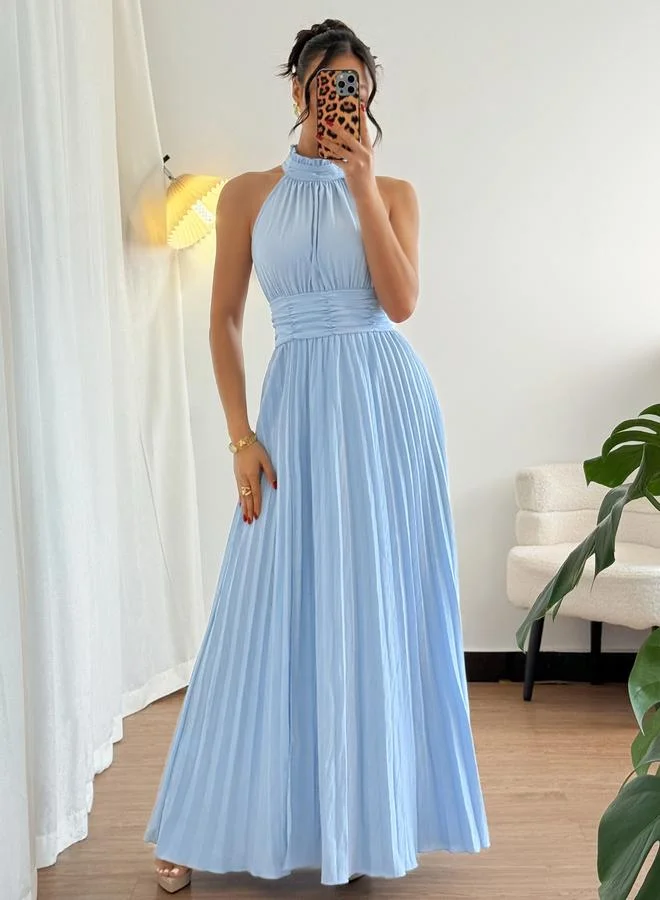 Take Two  Blue High Halter Neck Pleated Maxi Dress for Women | Best Price UAE