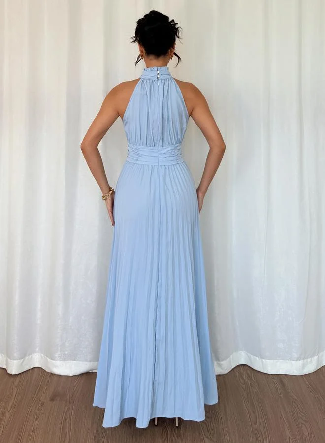 Take Two  Blue High Halter Neck Pleated Maxi Dress for Women | Best Price UAE
