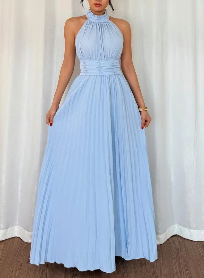 Take Two  Blue High Halter Neck Pleated Maxi Dress for Women | Best Price UAE