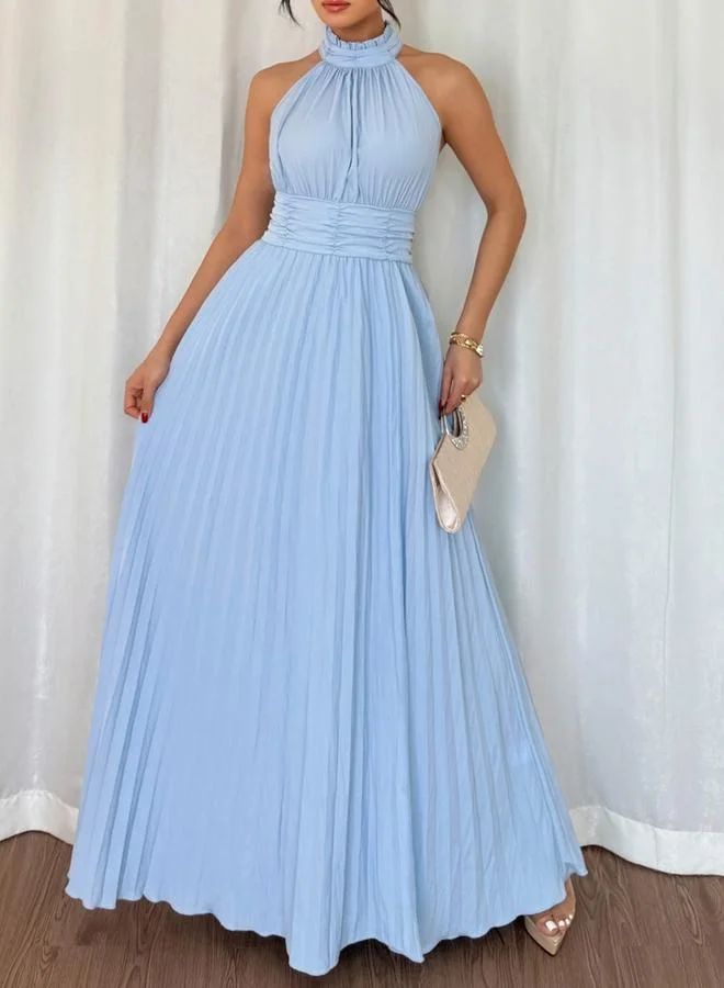 تايك تو Blue High Halter Neck Pleated Maxi Dress