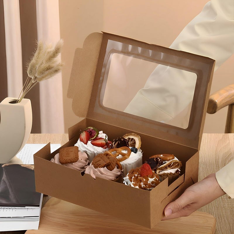 VANKUTL 8x6x2.5 Inches 20pcs Brown Bakery Boxes with Window, Cookie Boxes for Packaging, Treat Boxes for Cupcakes, Valentine's Day, Mother's Day, Christmas, ana Holiday Gatherings. - Image 4
