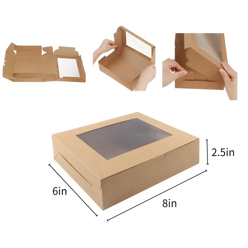 VANKUTL 8x6x2.5 Inches 20pcs Brown Bakery Boxes with Window, Cookie Boxes for Packaging, Treat Boxes for Cupcakes, Valentine's Day, Mother's Day, Christmas, ana Holiday Gatherings. - Image 2