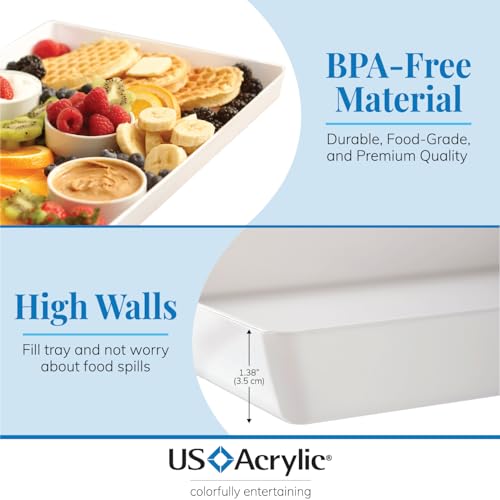 US Acrylic White Plastic Serving Trays (Set of 4) 15” x 10” | Large Unbreakable Reusable Rectangular Party Platters | Serve Appetizers, Fruit, Veggies, & Desserts | BPA-Free & Made in USA - Image 3