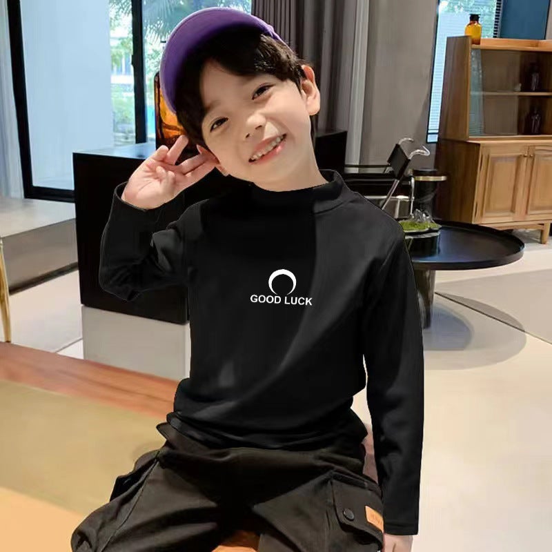 Children'S Base Shirt Half High Collar Boys' Warm Inner Long Sleeve T-Shirt Double-Sided T-Shirt - Image 4