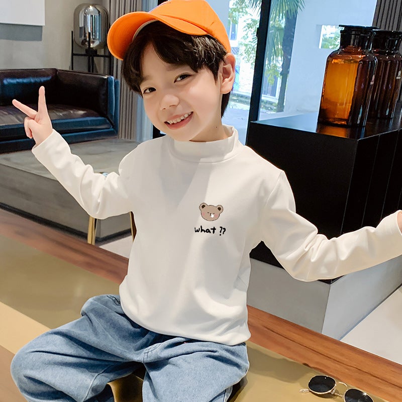 Children'S Base Shirt Half High Collar Boys' Warm Inner Long Sleeve T-Shirt Double-Sided T-Shirt - Image 1