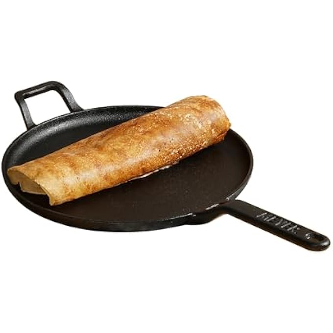 MEYER PreSeasoned Cast Iron Flat Dosa Roti Chapati Tawa Pan With Stick Handle Dosa Kallu Iron Tawa Big Size Cookware  Gas And Induction Compatible  28Cm Black - Image 1