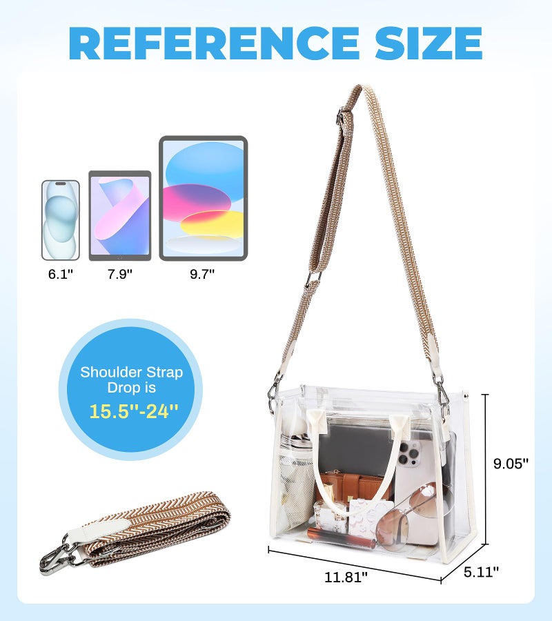 ASKSKY Clear Tote Bag Stadium Events Transparent Clear Purse for Women Thick PVC Plastic Shoulder Bag with Guitar Strap for Sport, Concert, Beach, Beige - Image 4