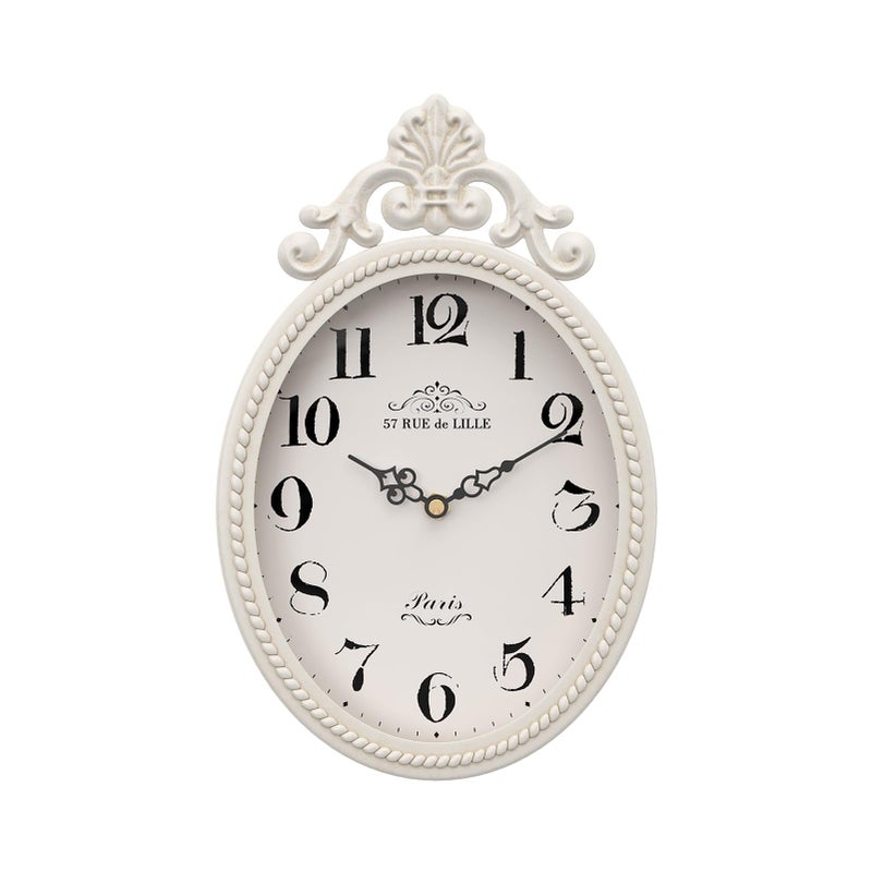 Abdurey Small French Retro Decorative Wall Clock Ivory White Vintage Oval StyleSilent Battery Operated Boho Decor Wall Clocks for FarmhouseKitchenBedroomBathroom104 H x 67 W