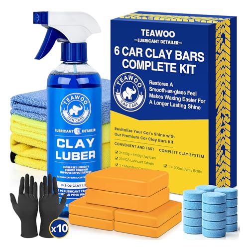 TEAWOO Clay Bars Kit, 6 Clay Bars & 20 PCS Lubricant Tablets, Complete Car Detailing Kit, Spray Bottle, Disposable Gloves and Microfiber Towels for Car Detailing Cleaning - Image 1