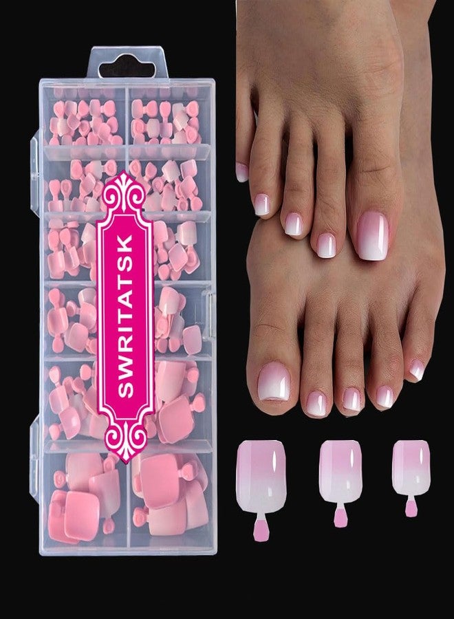 SWRITATSK Press On Toe Nails,French Press On Toenails For Women,Square Toe Nail Press Ons Toe Nails,120Pcs Toe Nail Tips,12 Sizes Ombre Pink Wearable Full Cover Fake Toenails, Mother's Day for Girl - Image 1
