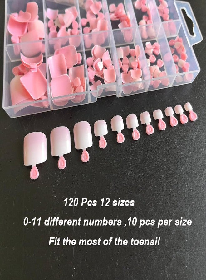 SWRITATSK Press On Toe Nails,French Press On Toenails For Women,Square Toe Nail Press Ons Toe Nails,120Pcs Toe Nail Tips,12 Sizes Ombre Pink Wearable Full Cover Fake Toenails, Mother's Day for Girl - Image 2