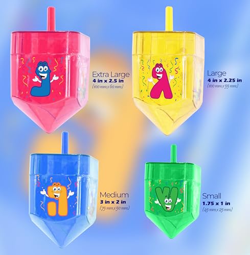 Izzy 'n' Dizzy 4 Pack Fillable Dreidels XLarge 4 x 25 Inch Great for Chocolate Coins and Candy Assorted Colors - Image 5