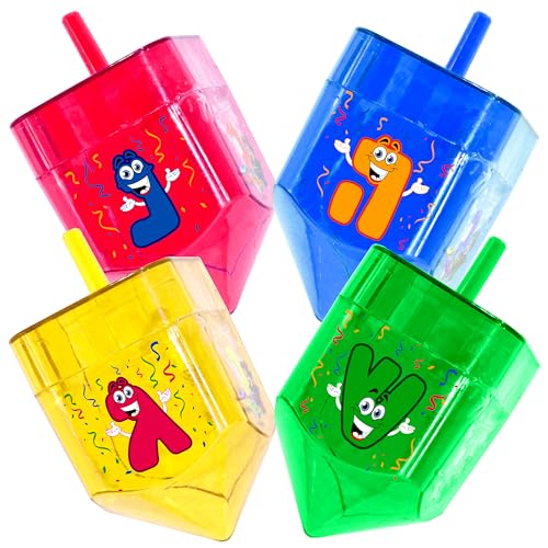 Izzy 'n' Dizzy 4 Pack Fillable Dreidels XLarge 4 x 25 Inch Great for Chocolate Coins and Candy Assorted Colors - Image 1