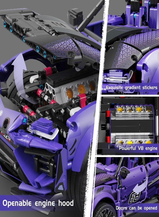 MOCBROPCS Remote Control Building Block Racing Car Set, Purple Sports Car Model Kit with Motors and App Control, - Image 4