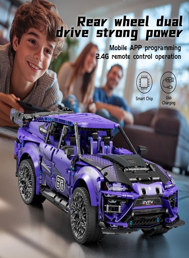 MOCBROPCS Remote Control Building Block Racing Car Set, Purple Sports Car Model Kit with Motors and App Control, - Image 5