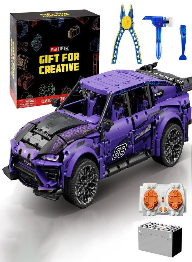 MOCBROPCS Remote Control Building Block Racing Car Set, Purple Sports Car Model Kit with Motors and App Control, - Image 1