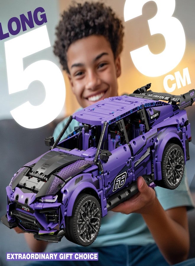 MOCBROPCS Remote Control Building Block Racing Car Set, Purple Sports Car Model Kit with Motors and App Control, - Image 2