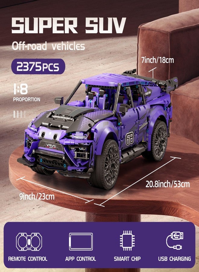 MOCBROPCS Remote Control Building Block Racing Car Set, Purple Sports Car Model Kit with Motors and App Control, - Image 3