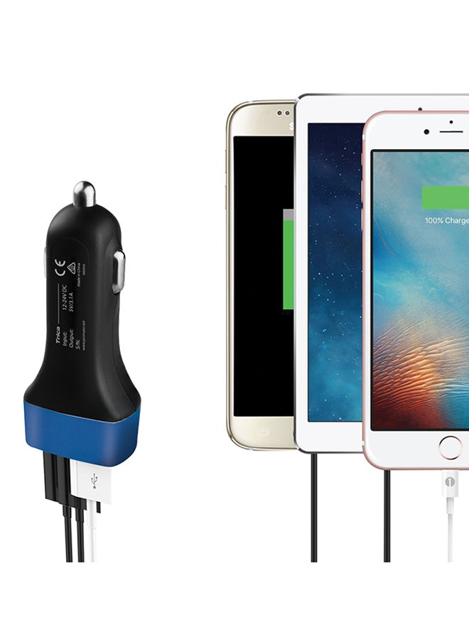 PROMATE Ultra-Fast Universal Car Charger With 3 USB Ports Blue - Image 4
