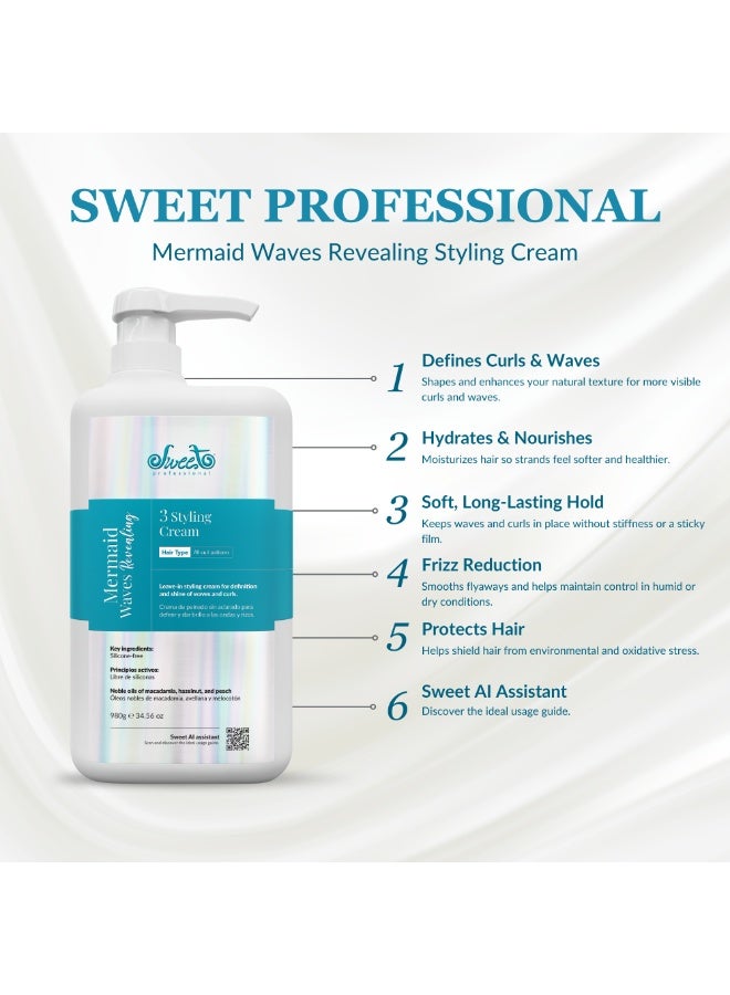 Sweet Professional Mermaid Waves Revealing Styling Cream 980g – Curl Defining Leave-In Cream for Wavy & Curly Hair, Frizz Control, Lightweight Hold, Vegan Formula - Image 2