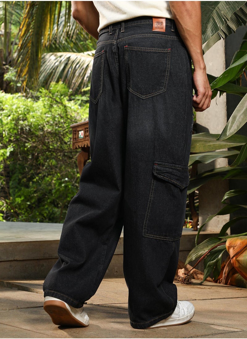 Campus Sutra Campus Sutra Men's Charcoal Black Tinted Relaxed-Utility Denim Jeans For Casual Wear | Mid-Rise | Straight Fit | Button Closure | Denim Jeans Crafted With Comfort Fit For Everyday Wear  - Image 5