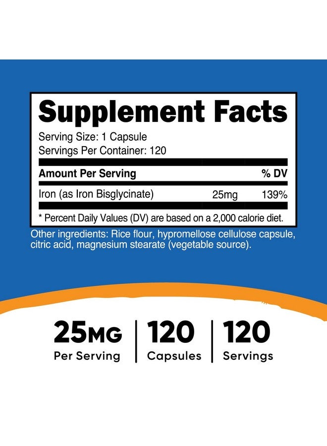 Nutricost مكمل الحديد بيسغليسينات من نوتريكوست (25 ملغ) 120 كبسولة - من خلات الحديد بيسغليسينات - خالي من الكائنات المعدلة وراثيًا وخالي من الغلوتين - Image 2