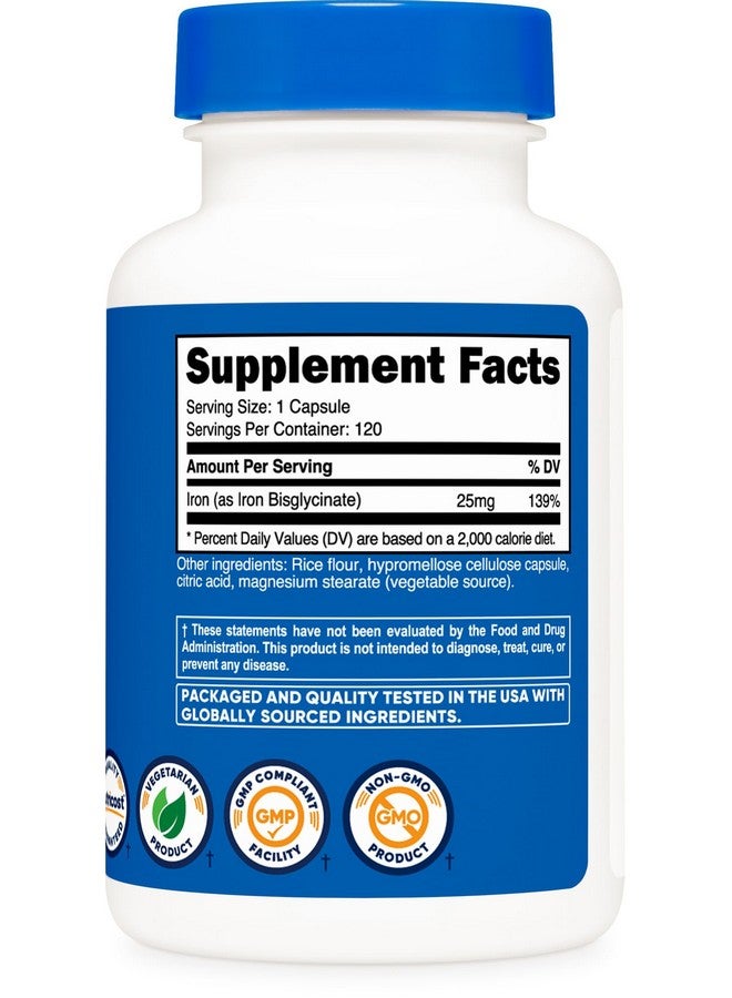Nutricost مكمل الحديد بيسغليسينات من نوتريكوست (25 ملغ) 120 كبسولة - من خلات الحديد بيسغليسينات - خالي من الكائنات المعدلة وراثيًا وخالي من الغلوتين - Image 5