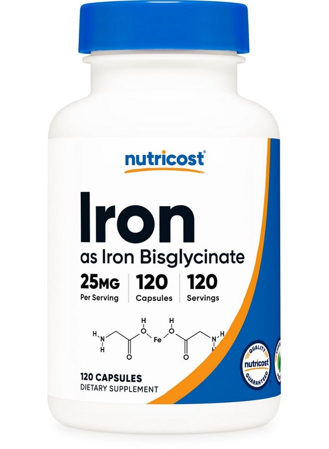 Nutricost مكمل الحديد بيسغليسينات من نوتريكوست (25 ملغ) 120 كبسولة - من خلات الحديد بيسغليسينات - خالي من الكائنات المعدلة وراثيًا وخالي من الغلوتين - Image 1