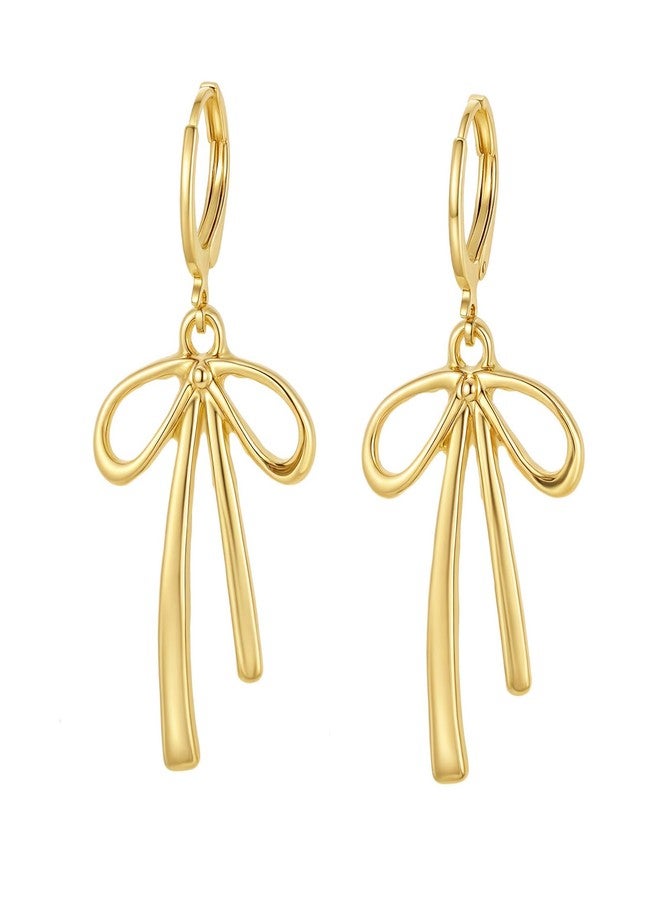 WruFiz Gold Bow Hoop Earrings Drop dangle Ribbon Earrings Hypoallergenic Lightweight Leverback Dangling Christmas Earrings for Women Trendy Jewelry Gift - Image 1