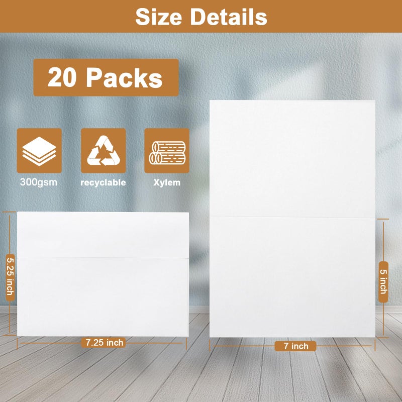 Silunkia White Blank Greeting Cards with Envelopes 5 x 7 Heavyweight Folded White Cardstock and A7 Envelopes Printable Self Seal 20 Packs for Wedding Invitations, Birthday, Thank You Cards, Mailing - Image 2