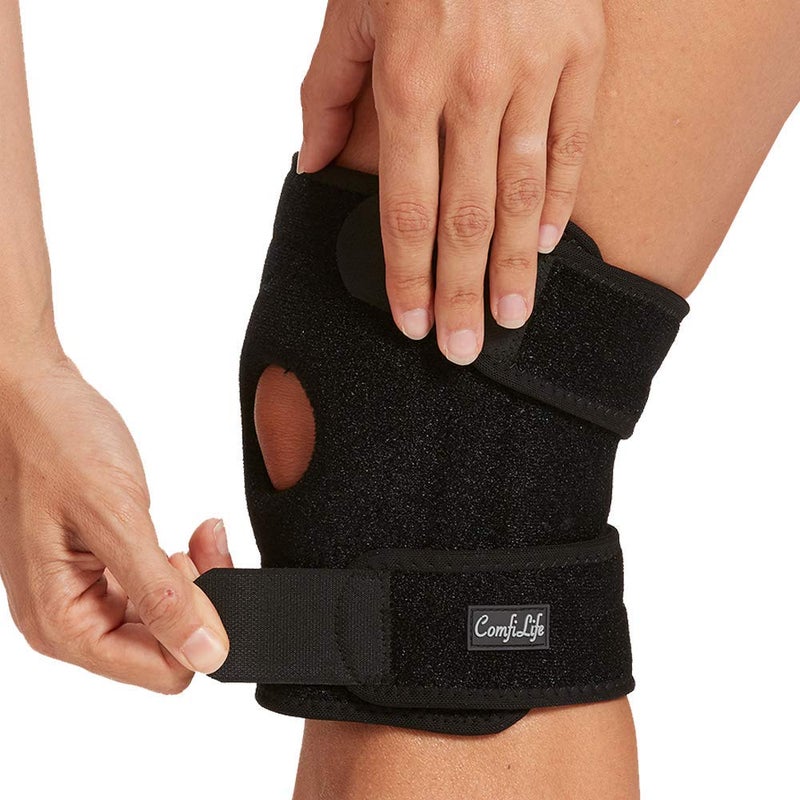 ComfiLife Knee Brace for Knee Pain Relief Neoprene Knee Brace for Working Out Running Injury Recovery Side Stabilizers 3 Point Adjustable Compression Open Patella SupportNonSlip Medium