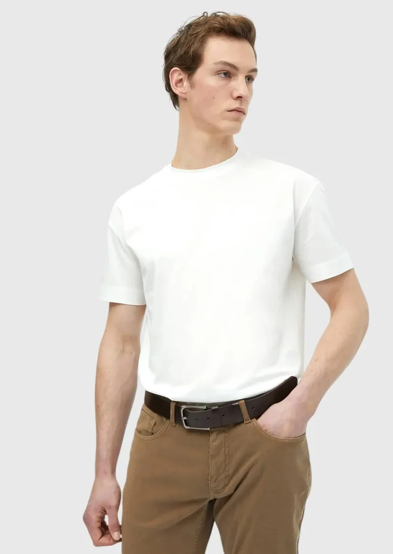 RAMSEY White Plain Crew Neck 100% Cotton T-Shirt