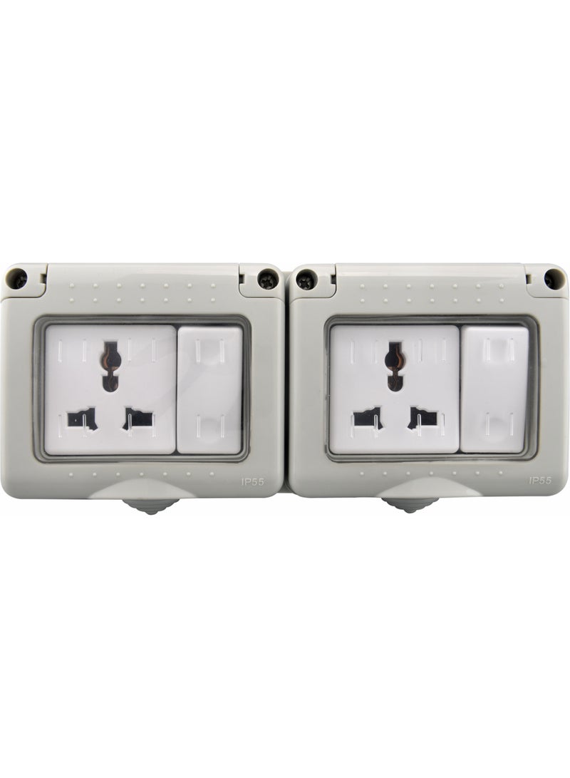 MODI Waterproof Switch Socket IP55 – Outdoor 2 Gang Switch 2 Gang Universal Socket, Wall Mounted Weatherproof Power Outlet for Garden, Patio, Balcony, and Outdoor Use – 10A 250V - Image 1