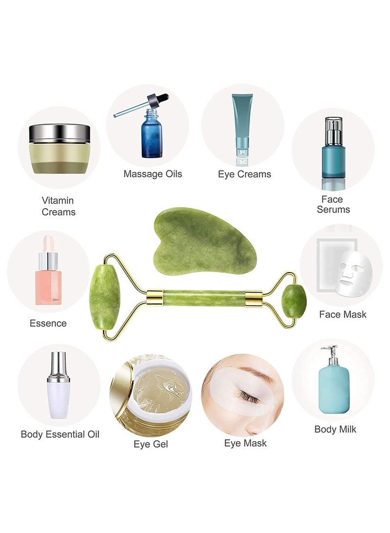 Anti-Aging Jade Roller Massage And Gua Sha Facial Tools Set-Natural Jade Gua Sha Massage Tool For Face And Full Body - Image 3