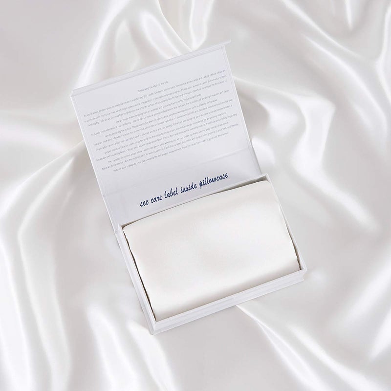 ALASKA BEAR Silk Pillowcase Envelope Closure, 22 Momme 100 Percent Long Overlap Sleeve Mulberry Silk Pillow Case Foldover Design, Machine Washable and NO Zipper, Queen (1, Cool White) - Image 4