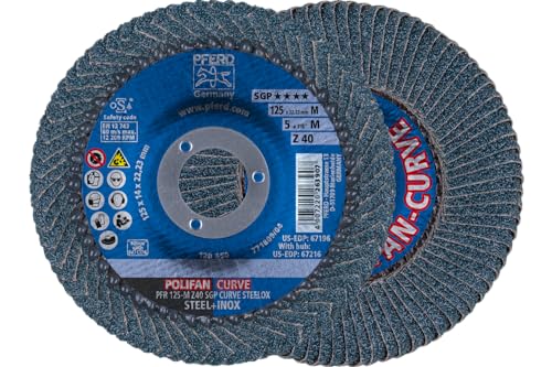 PFERD POLIFAN®-Curve Radial Type Flap Disc - 5" x 7/8", 40 Grit Zirconia, For Steel and Stainless Steel (INOX) Grinding - Pack of 1 - Part 67196 - Image 5