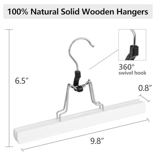 AMKUFO 12 Pack White Wooden Pants Hangers with Clips Non Slip Skirt Hangers Trouser Clamp Hanger Solid Wood Hanger with 360° Swivel Hook - Image 3