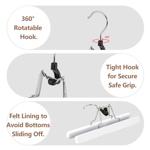 AMKUFO 12 Pack White Wooden Pants Hangers with Clips Non Slip Skirt Hangers Trouser Clamp Hanger Solid Wood Hanger with 360° Swivel Hook - Image 5