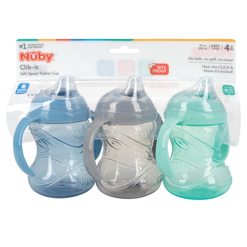 Nuby 3 Piece No-Spill Grip Nâ€™ Sip Cup with Soft Flex Spout, 2 Handle with Clik It Lock Feature, Neutral,10 Ounce - Image 5