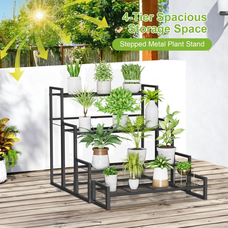 VyGrow Plant Stand, 4 Tier Stackable Tiered Plant Stand, Scalable Heavy Duty Tall Plant Shelf for Indoor Outdoor, Garden, Display Shelves, Flower Pot Holder, Black - Image 2