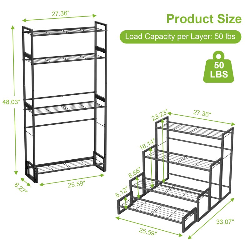 VyGrow Plant Stand, 4 Tier Stackable Tiered Plant Stand, Scalable Heavy Duty Tall Plant Shelf for Indoor Outdoor, Garden, Display Shelves, Flower Pot Holder, Black - Image 3