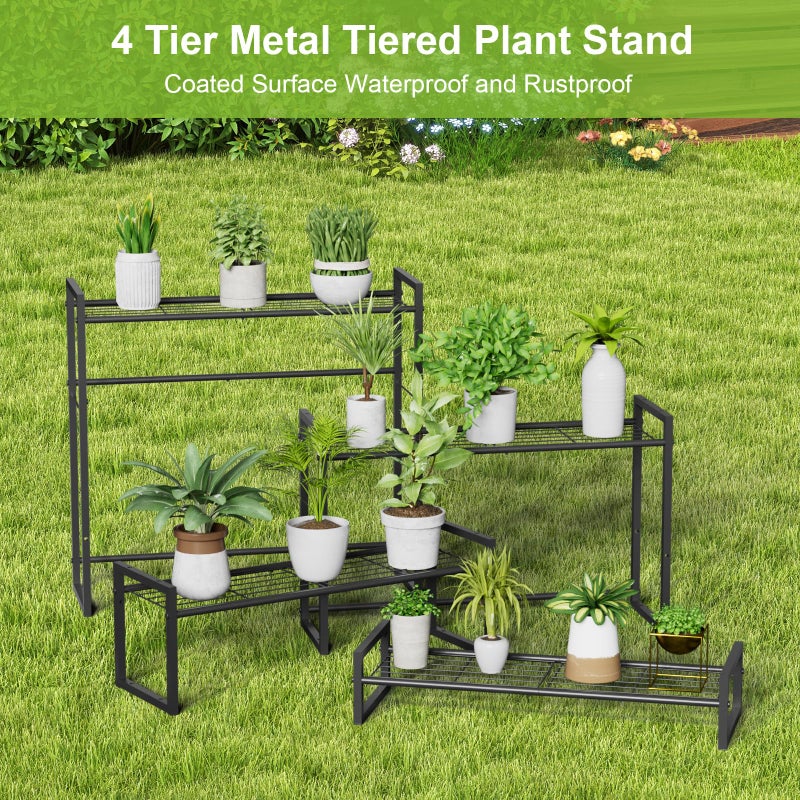 VyGrow Plant Stand, 4 Tier Stackable Tiered Plant Stand, Scalable Heavy Duty Tall Plant Shelf for Indoor Outdoor, Garden, Display Shelves, Flower Pot Holder, Black - Image 5